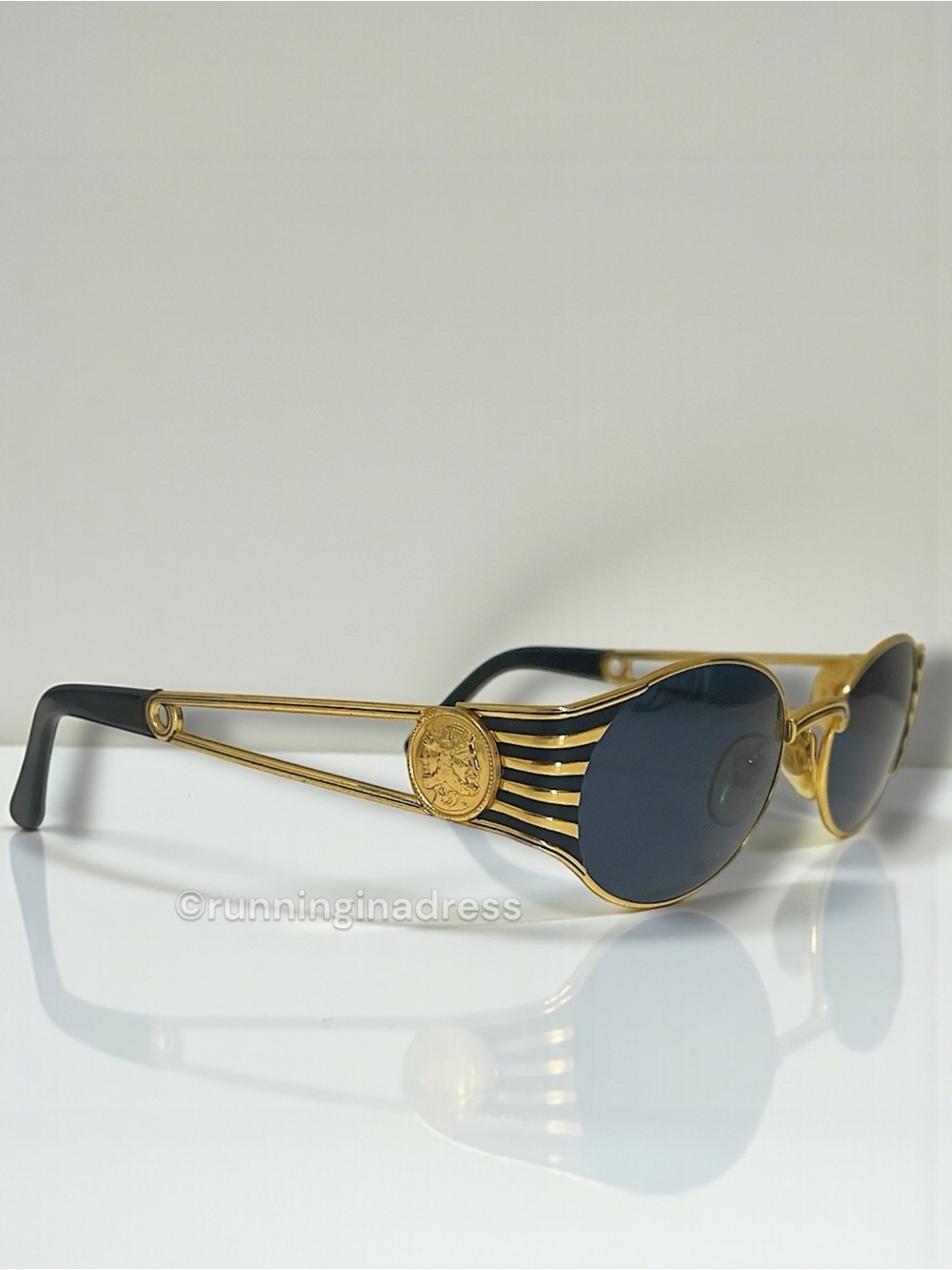 Vintage Fendi FS 300 Sunglasses Gold Black Oval Roman Coin Safety Pin 90s ODB - Picture 10 of 16
